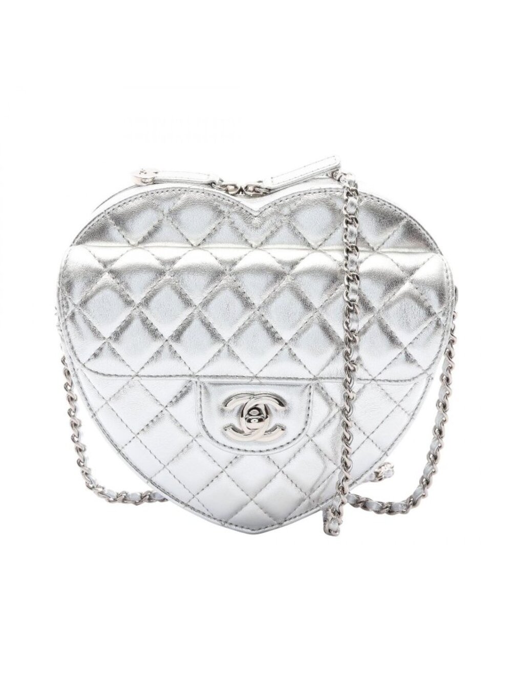 Chanel Shoulder Bag Quilted Heart Shape Silver Lambskin Chain